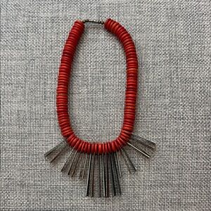Vintage Red Beaded Necklace with Silver Accents